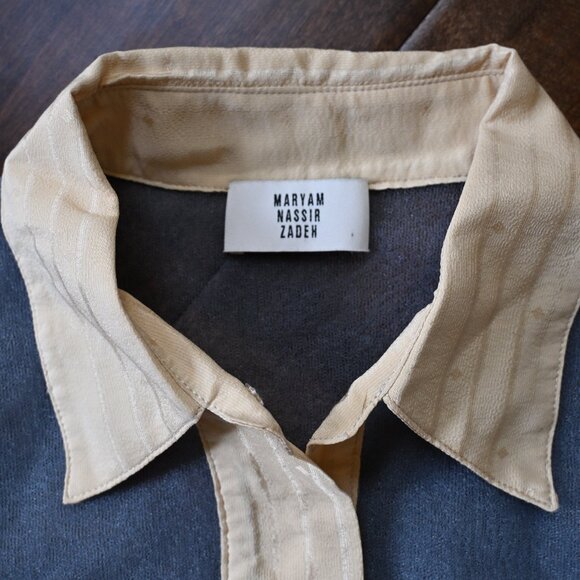 Maryam Nassir Zadeh Blue/Cream Corsetted Button Up Shirt, XS - Picture 3 of 4